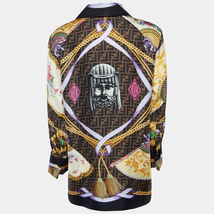 Pre Owned Fendi X Versace Brown/Multicolor Printed Silk Shirt S