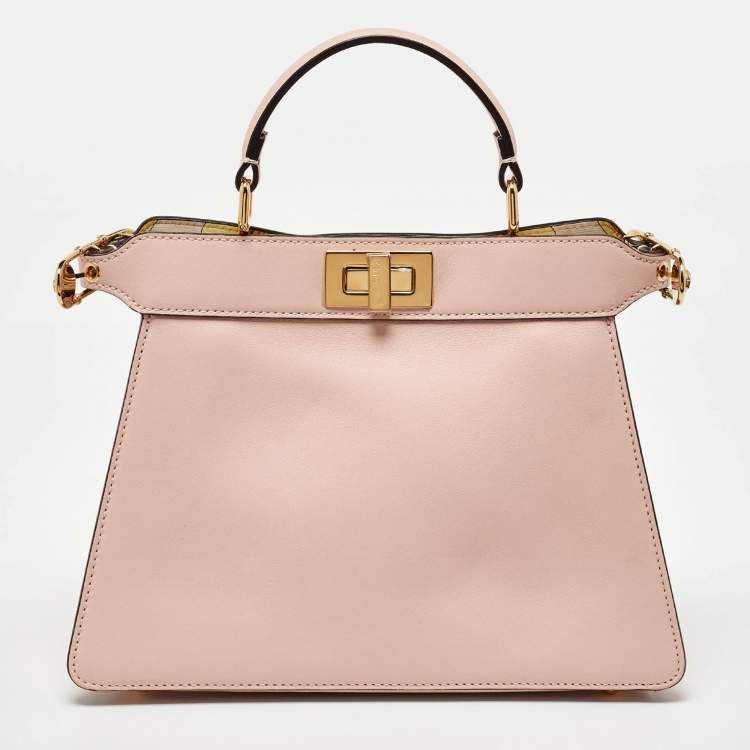 Pre Owned Fendi x Versace Light Pink Leather Peekaboo Iseeu Top Handle Bag