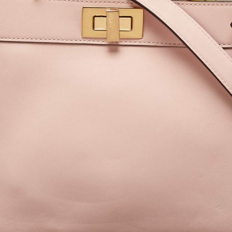 Pre Owned Fendi x Versace Light Pink Leather Peekaboo Iseeu Top Handle Bag