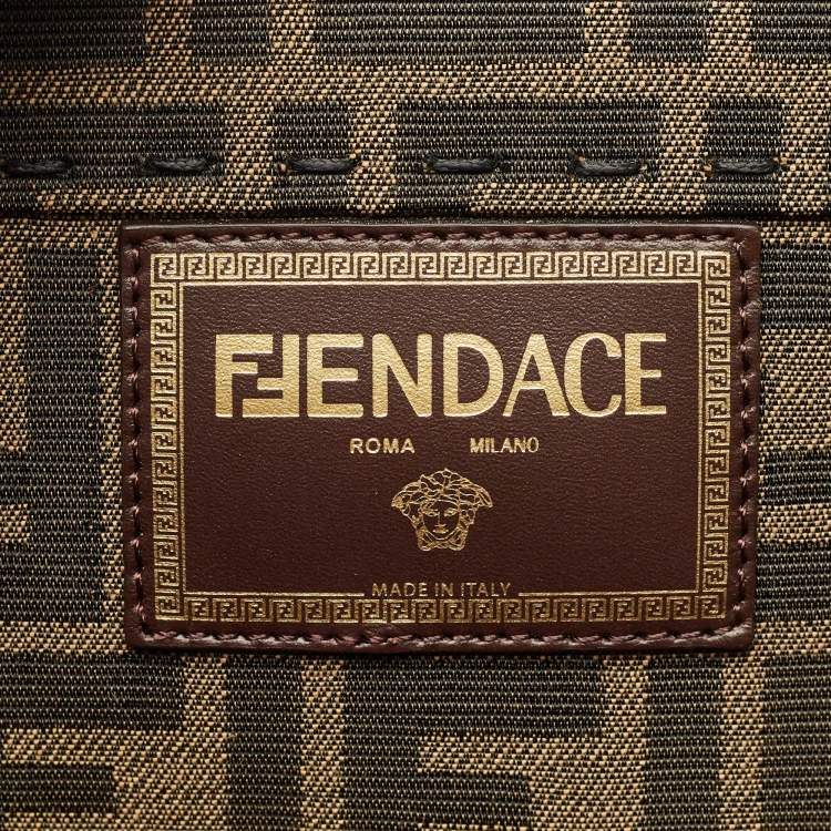 Pre Owned Fendi x Versace Brown/Black Zucca Canvas and Leather Large Sunshine Tote