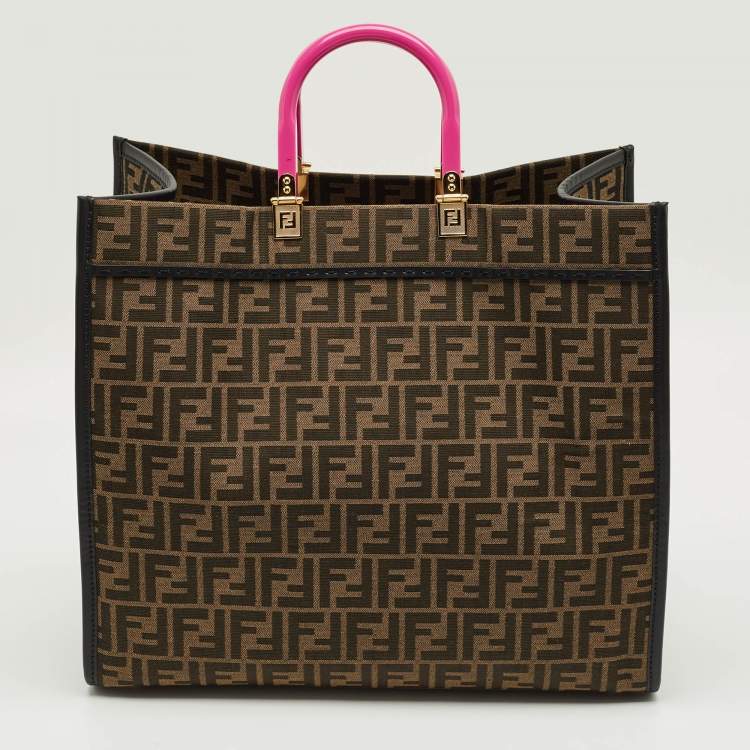 Pre Owned Fendi x Versace Brown/Black Zucca Canvas and Leather Large Sunshine Tote