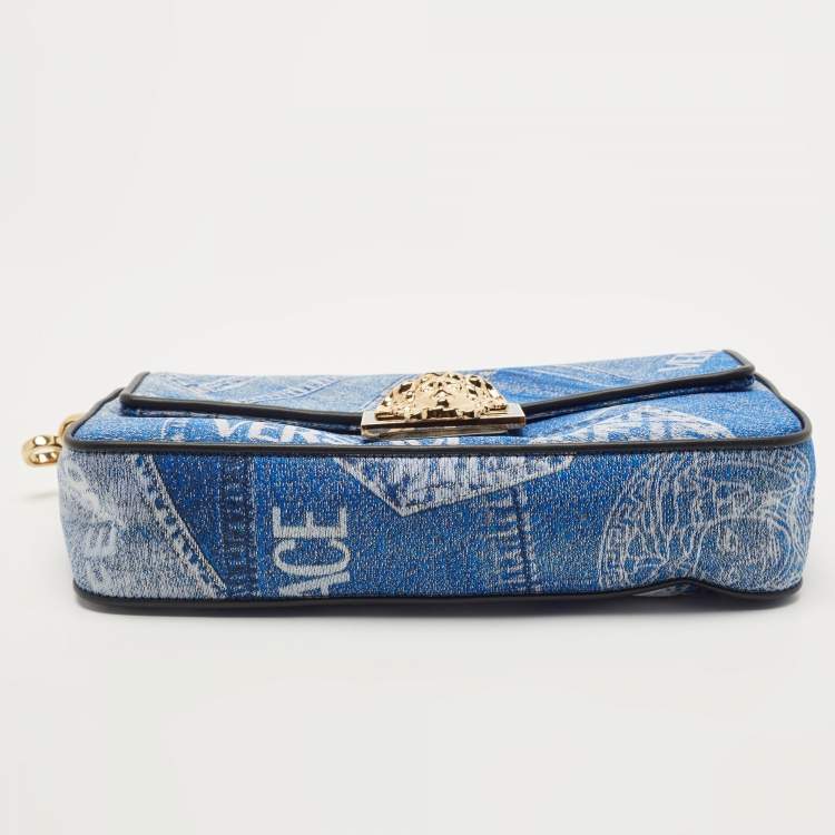 Pre Owned Fendi x Versace Fendace Blue/Black Denim and Leather Fendace Patchwork Baguette Bag
