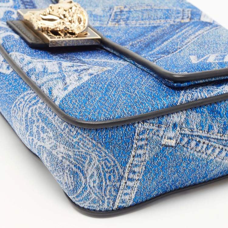 Pre Owned Fendi x Versace Fendace Blue/Black Denim and Leather Fendace Patchwork Baguette Bag