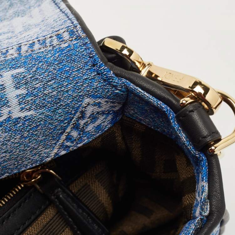 Pre Owned Fendi x Versace Fendace Blue/Black Denim and Leather Fendace Patchwork Baguette Bag