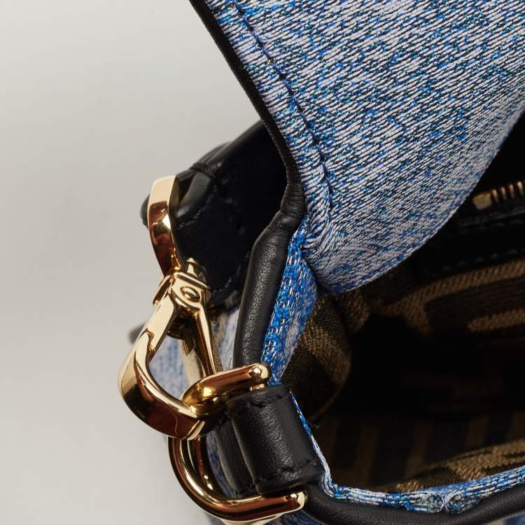 Pre Owned Fendi x Versace Fendace Blue/Black Denim and Leather Fendace Patchwork Baguette Bag