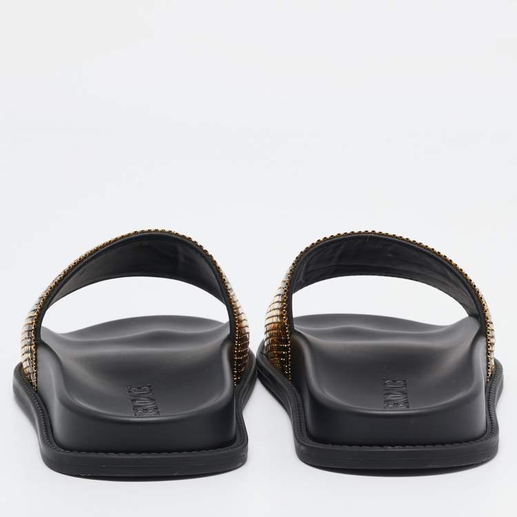 Pre Owned Fendi x Versace Gold/Black Metal Mesh Pool Slides Size 38