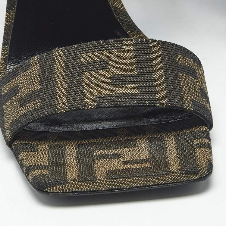 Pre Owned Fendi x Versace Brown Zucca Canvas Medusa Slide Sandals Size 36.5