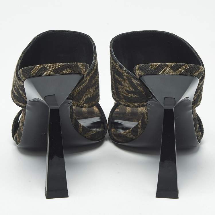Pre Owned Fendi x Versace Brown Zucca Canvas Medusa Slide Sandals Size 36.5