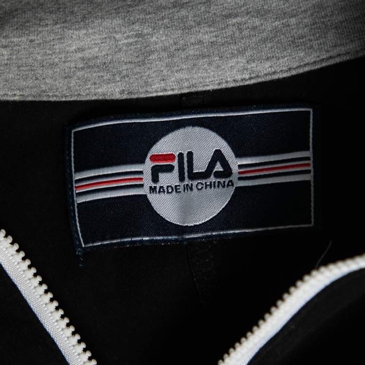Pre Owned Fila Black & Grey Logo Printed Cotton Sleeveless Jumpsuit M
