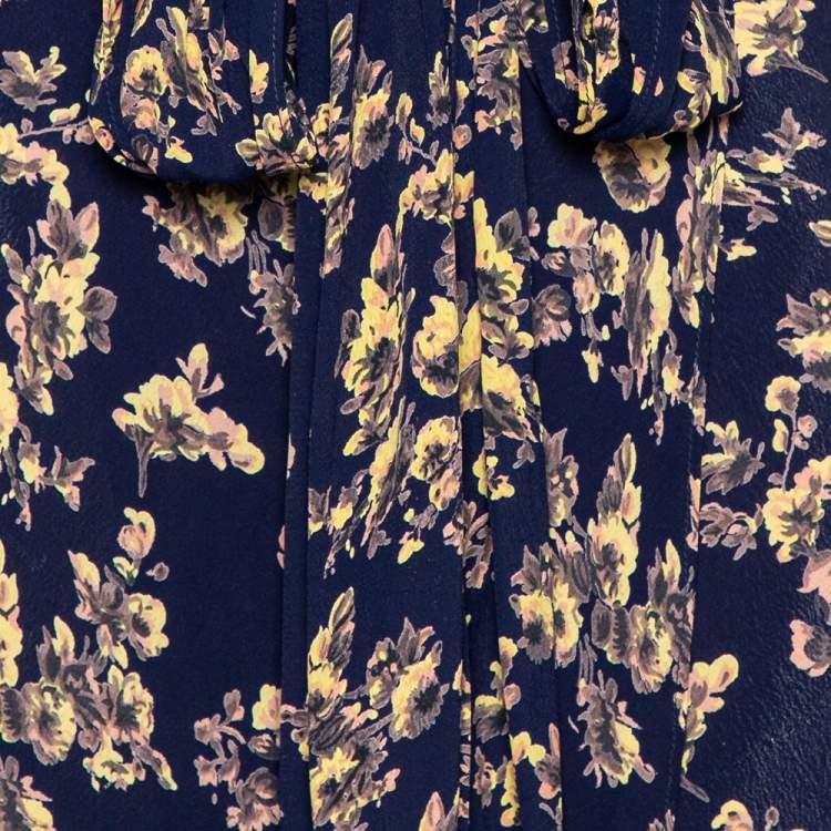 Pre Owned Flynn Skye Navy Blue Floral Print Wrap Top & Skirt Set S