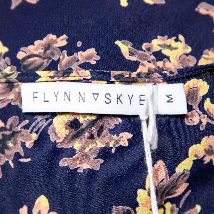 Pre Owned Flynn Skye Navy Blue Floral Print Wrap Top & Skirt Set S
