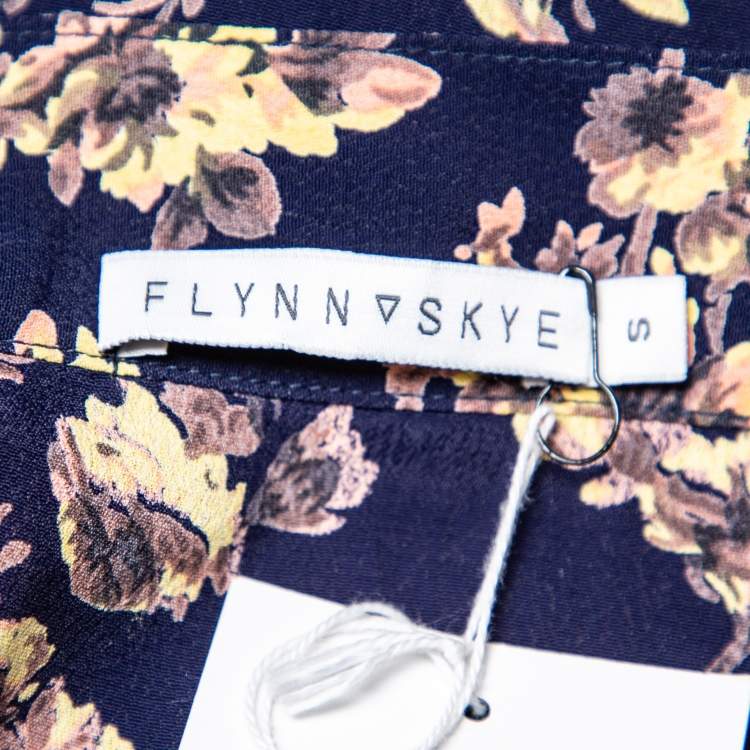 Pre Owned Flynn Skye Navy Blue Floral Print Wrap Top & Skirt Set S