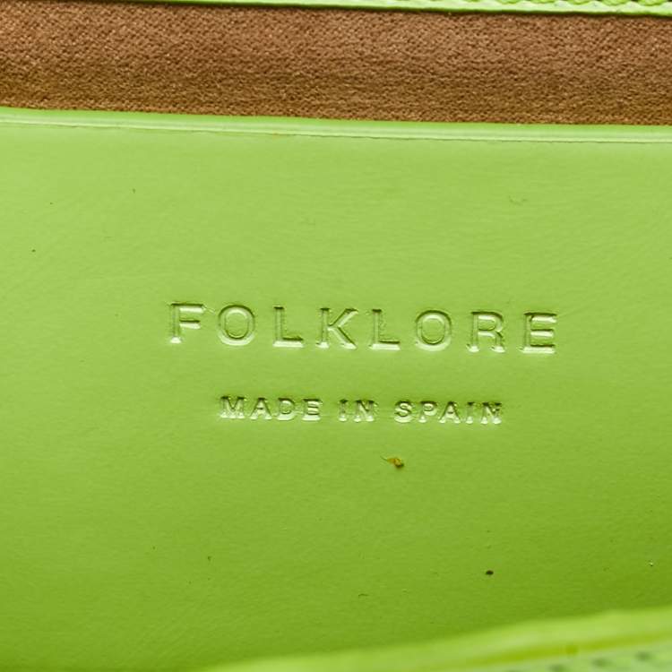 Pre Owned Folklore Neon Green Leather Loop Crossbody Bag