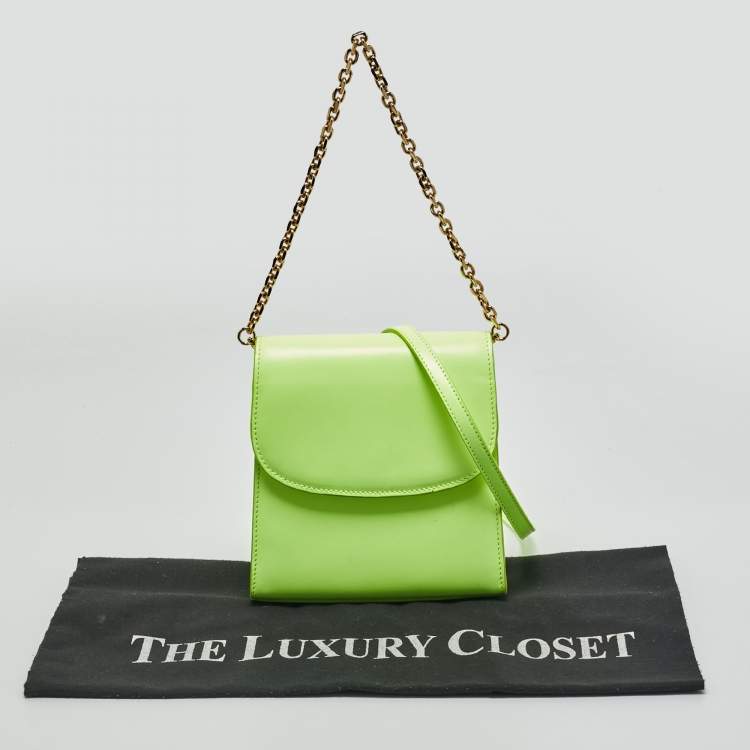 Pre Owned Folklore Neon Green Leather Loop Crossbody Bag