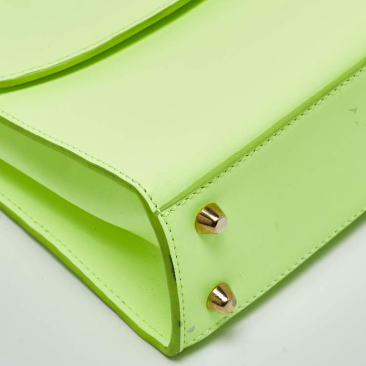 Pre Owned Folklore Neon Green Leather Loop Crossbody Bag