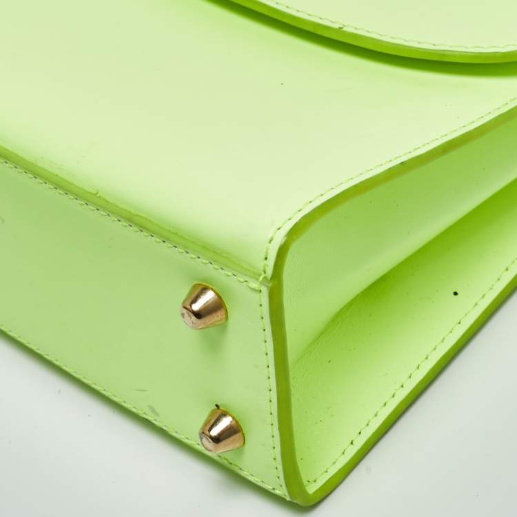 Pre Owned Folklore Neon Green Leather Loop Crossbody Bag