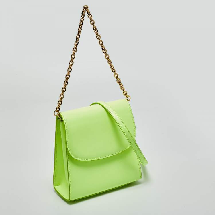 Pre Owned Folklore Neon Green Leather Loop Crossbody Bag