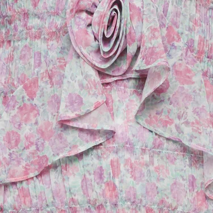 Pre Owned For Love & Lemons Pink Floral Print Chiffon Ruffled Rowan Maxi Dress S