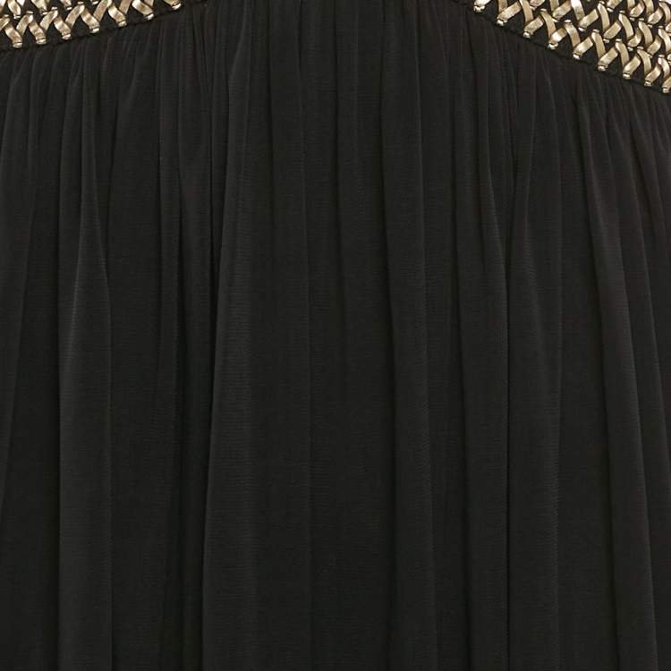 مملوكة مسبقًا Forever Unique Black Mesh Contrast Gold Trim Detail Maxi Dress M