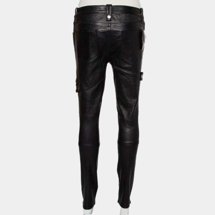 Pre Owned Frame Atelier Black Leather Skinny Moto Pants M