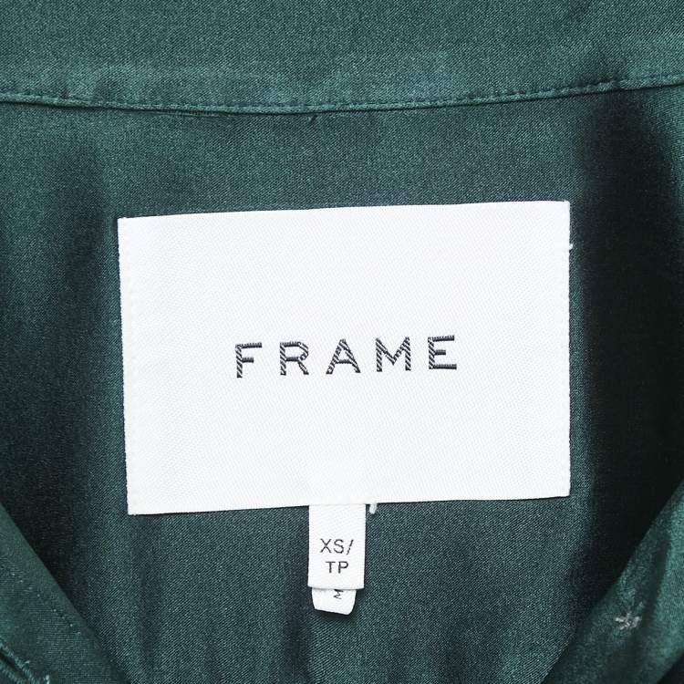 Pre Owned Frame Green Satin Silk Button Front Shirt XS