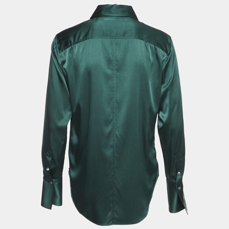 Pre Owned Frame Green Satin Silk Button Front Shirt XS