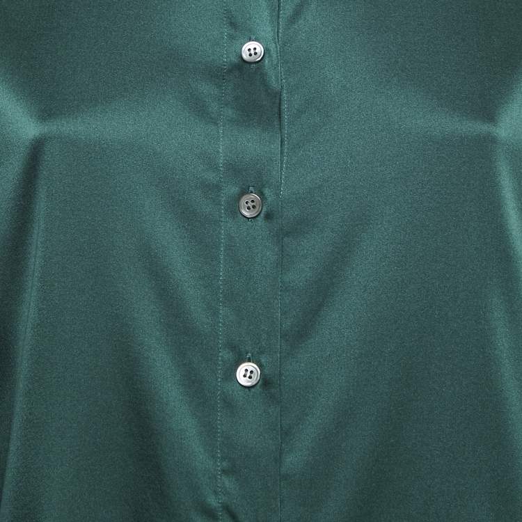 Pre Owned Frame Green Satin Silk Button Front Shirt XS