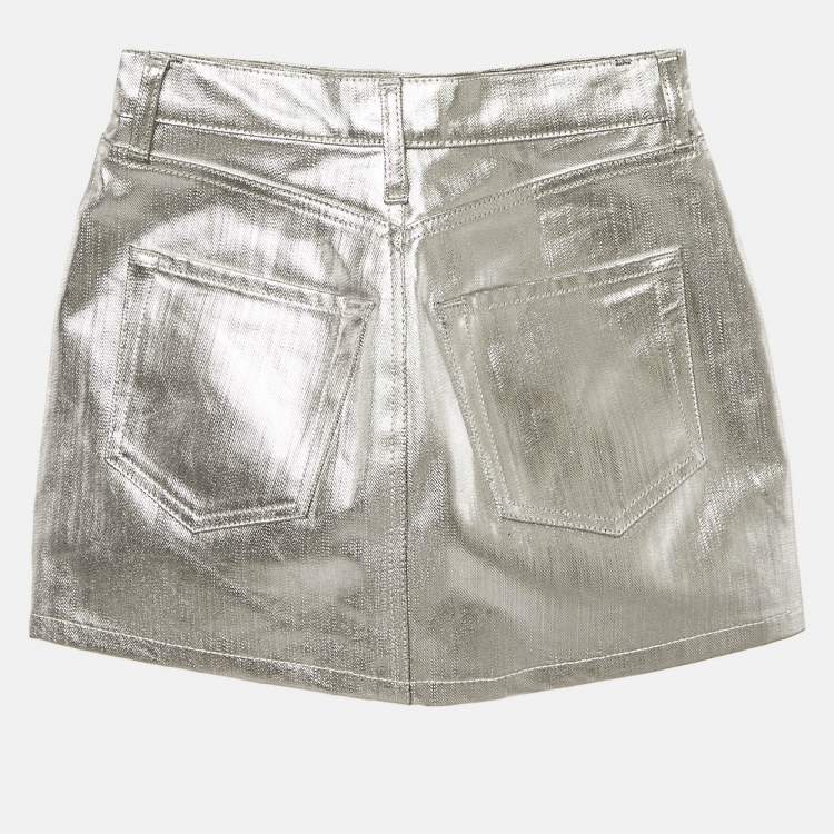 Pre Owned Frame Silver Coated Denim Mini Skirt S