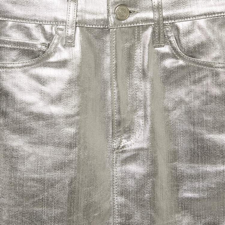 Pre Owned Frame Silver Coated Denim Mini Skirt S