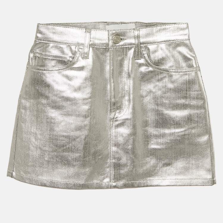 Pre Owned Frame Silver Coated Denim Mini Skirt S