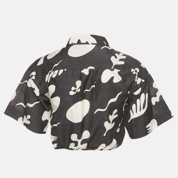 Pre Owned Frame Black /White Printed Cotton Blend Front Twist Shirt XS