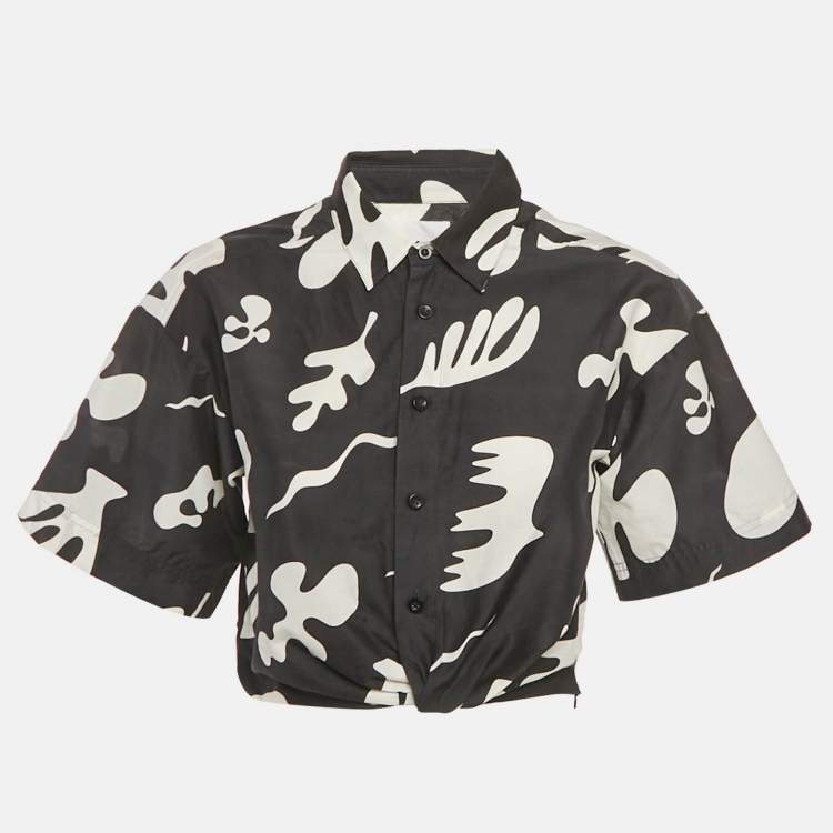 Pre Owned Frame Black /White Printed Cotton Blend Front Twist Shirt XS