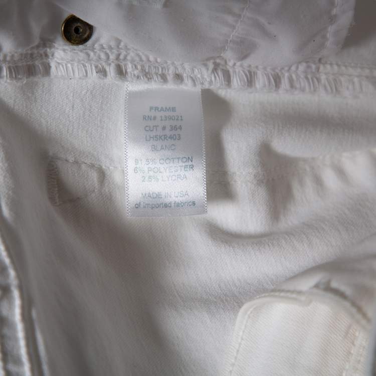 Pre Owned Frame White Denim High Skinny Distressed Blanc Jeans M