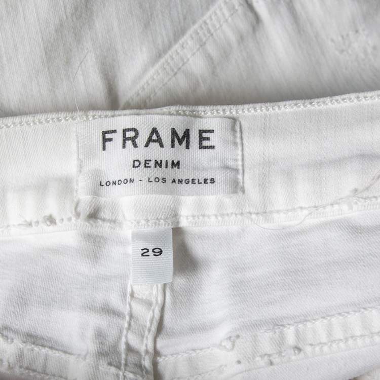 Pre Owned Frame White Denim High Skinny Distressed Blanc Jeans M