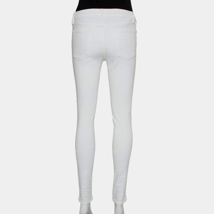 Pre Owned Frame White Denim High Skinny Distressed Blanc Jeans M