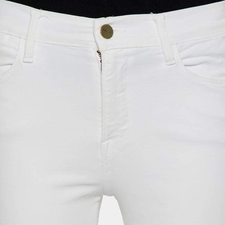 Pre Owned Frame White Denim High Skinny Distressed Blanc Jeans M