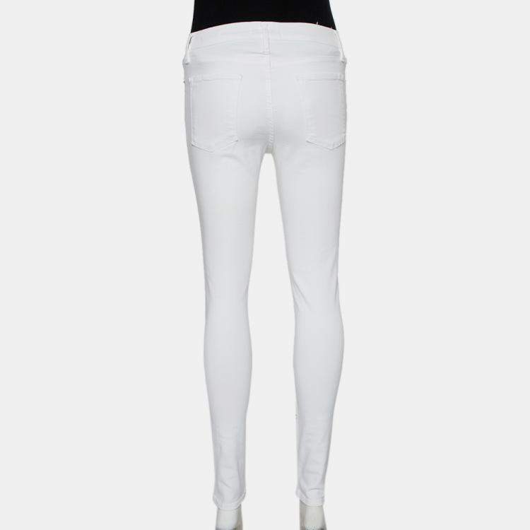 Pre Owned Frame White Denim High Skinny Blanc Jeans S