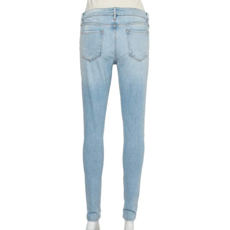 Pre Owned Frame Blue Faded Denim Skinny Destroyed Nowita Jeans M