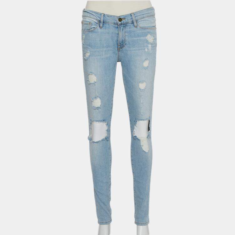 Pre Owned Frame Blue Faded Denim Skinny Destroyed Nowita Jeans M