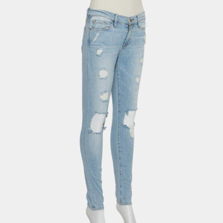 Pre Owned Frame Blue Faded Denim Skinny Destroyed Nowita Jeans M