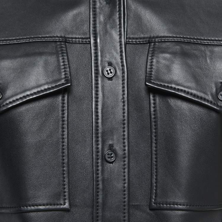 Pre Owned Frame Black Leather Button Front Half Sleeve Shirt S