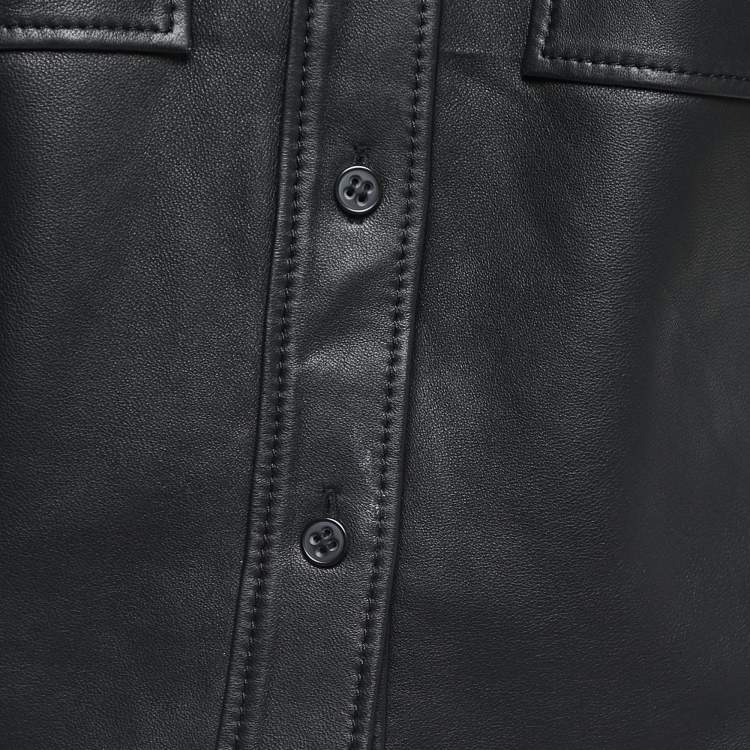 Pre Owned Frame Black Leather Button Front Half Sleeve Shirt S