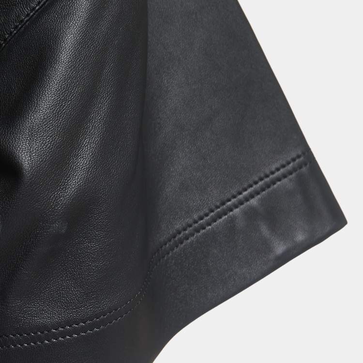 Pre Owned Frame Black Leather Button Front Half Sleeve Shirt S