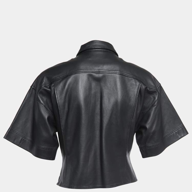 Pre Owned Frame Black Leather Button Front Half Sleeve Shirt S