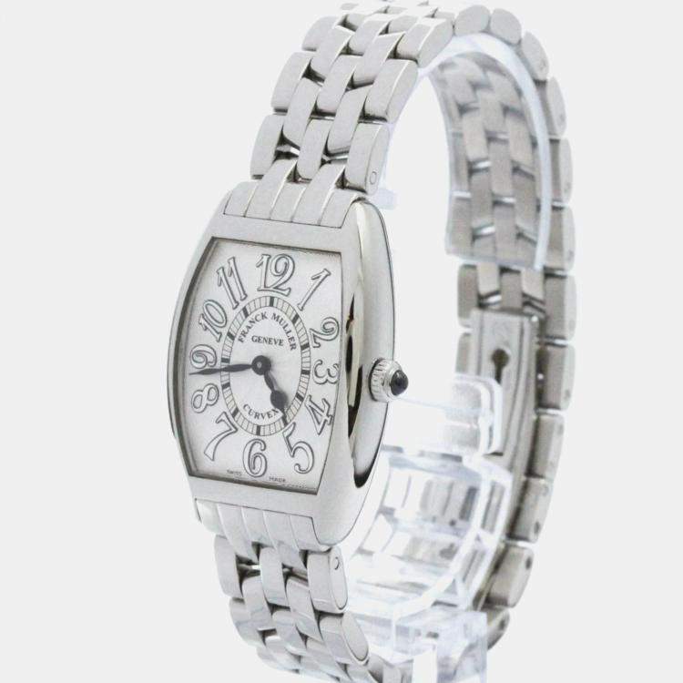 Pre Owned Franck Muller Silver Stainless Steel Cintree Curvex Quartz Women's Wristwatch 25 mm