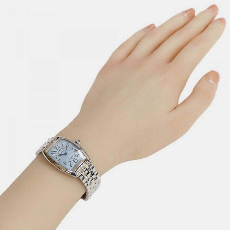 Pre Owned Franck Muller Blue Stainless Steel Tonneau Curvex Quartz Women's Wristwatch 25 mm