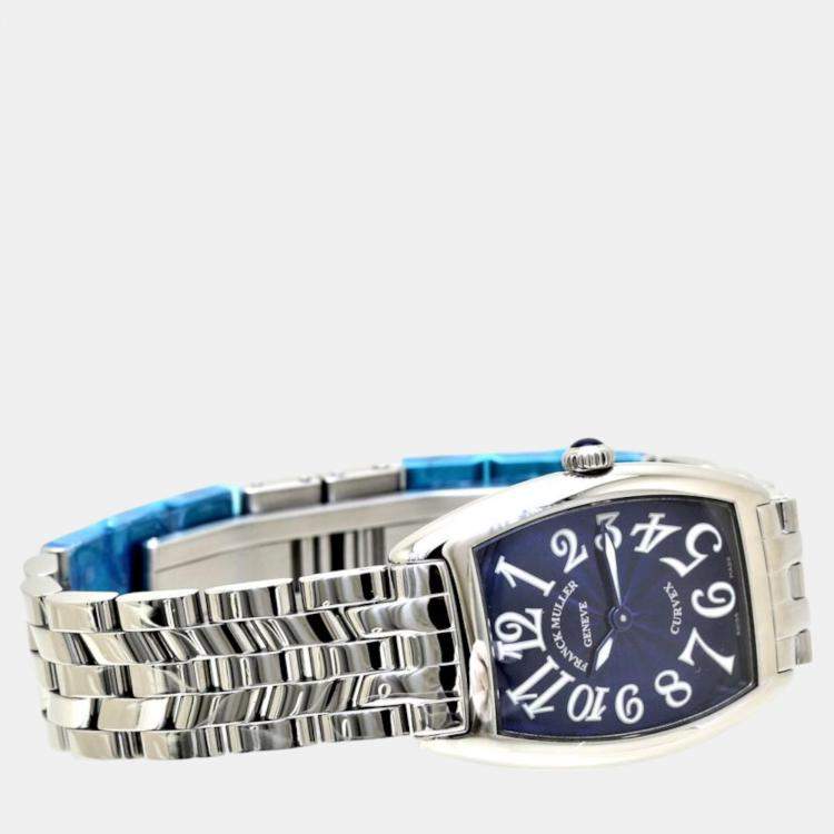 Pre Owned Franck Muller Blue Stainless Steel Cintree Curvex 1752QZ AC Quartz Women's Wristwatch 25 mm