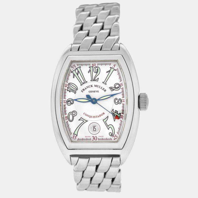 Pre Owned Franck Muller White Stainless Steel Conquistador 8000SC Automatic Women's Wristwatch 35 mm