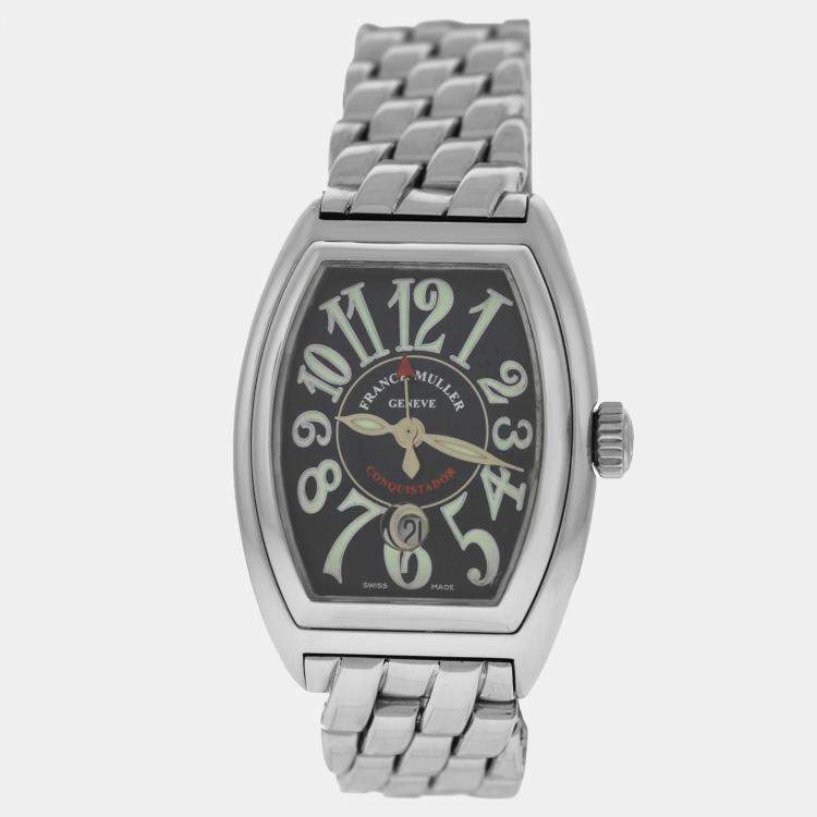Pre Owned Franck Muller Conquistador 8001 L SC Automatic Black Stainless Steel Women's Wristwatch 28 mm