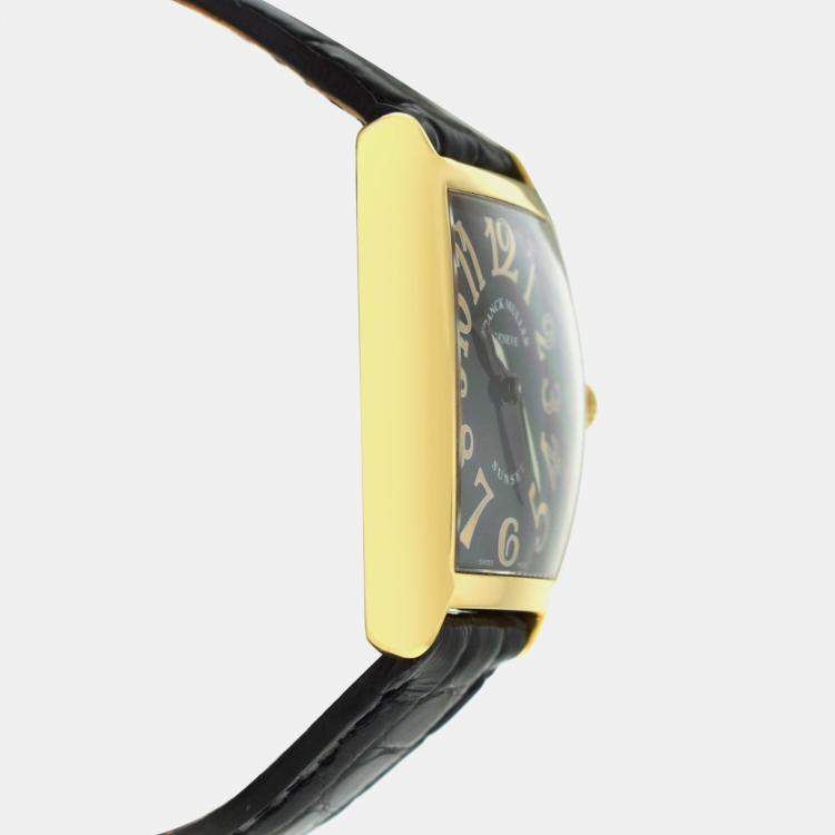 Pre Owned Franck Muller Cintree Curvex 1752QZSUN Quartz Black 18K Rose Gold Women's Wristwatch